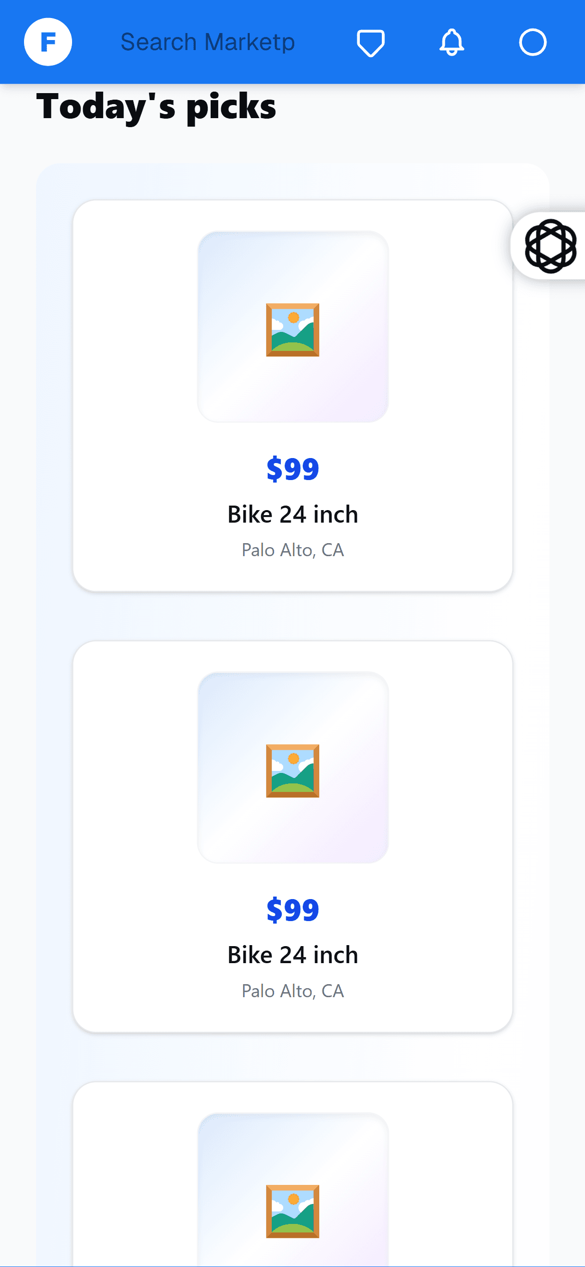 Market Place project screenshot